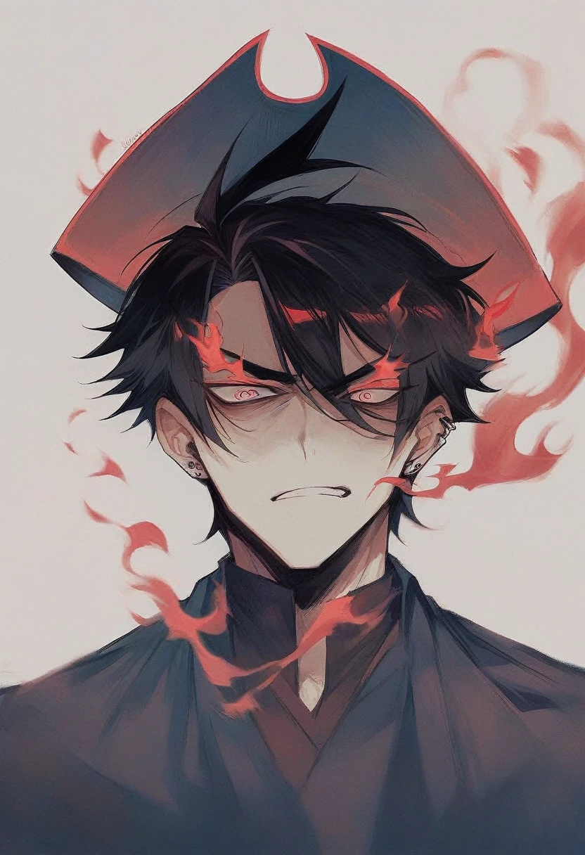 Kaito Kaizoku is a captain with a burning passion for adventure and a free spirit.. He has messy black hair, a striking pirate hat and piercing eyes. Zanpakutō, "Fire Fruit", It is a katana with a reddish blade and a jeweled hilt..