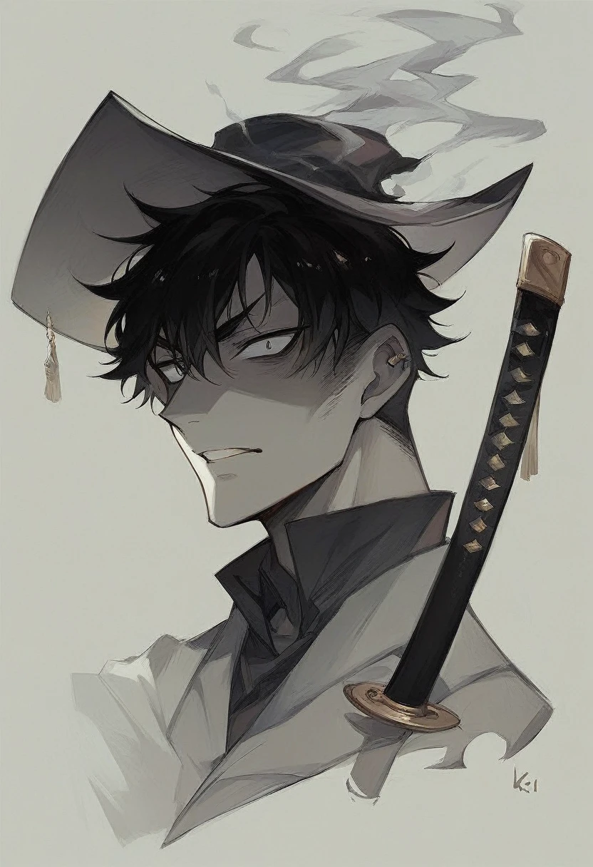 Kaito Kaizoku is a captain with a burning passion for adventure and a free spirit.. He has messy black hair, a striking pirate hat and piercing eyes. Zanpakutō, "Fire Fruit", It is a katana with a reddish blade and a jeweled hilt..