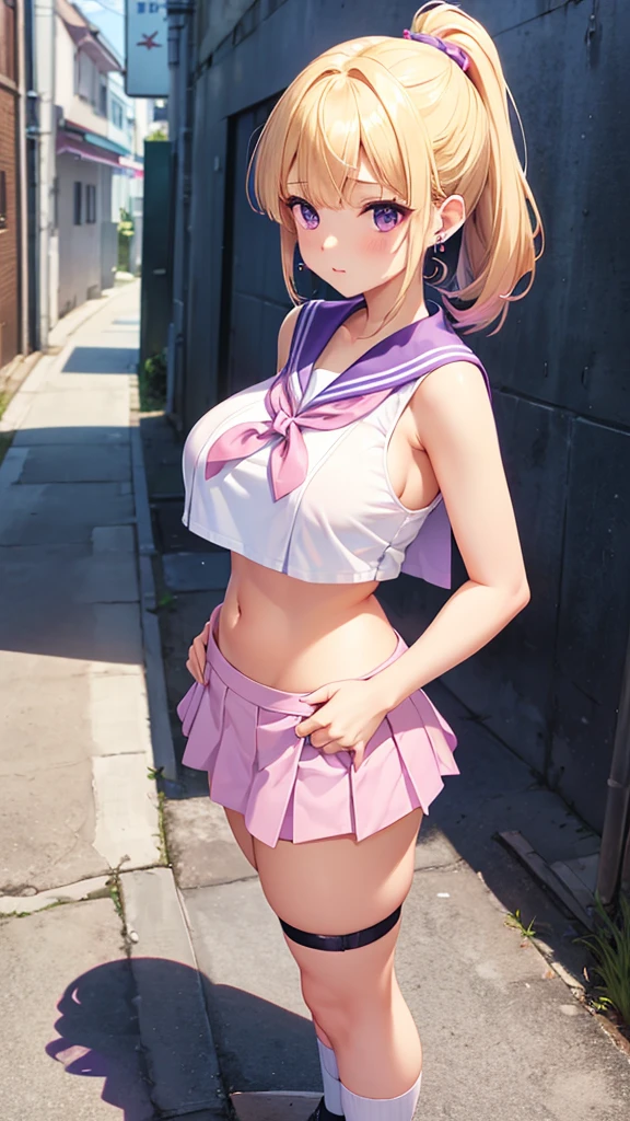 Beautiful full-length photo of an idol singer with 5 dancers, Masterpiece Quality, Shining Girls, Miniskirt school Uniform, Bright stage lighting, Rock Stage, detail panties, ultra wide-angle, from below, bimbo, underwear, dildo under panties, dildo under clothes, gigantic breasts, cleavage, huge nipples