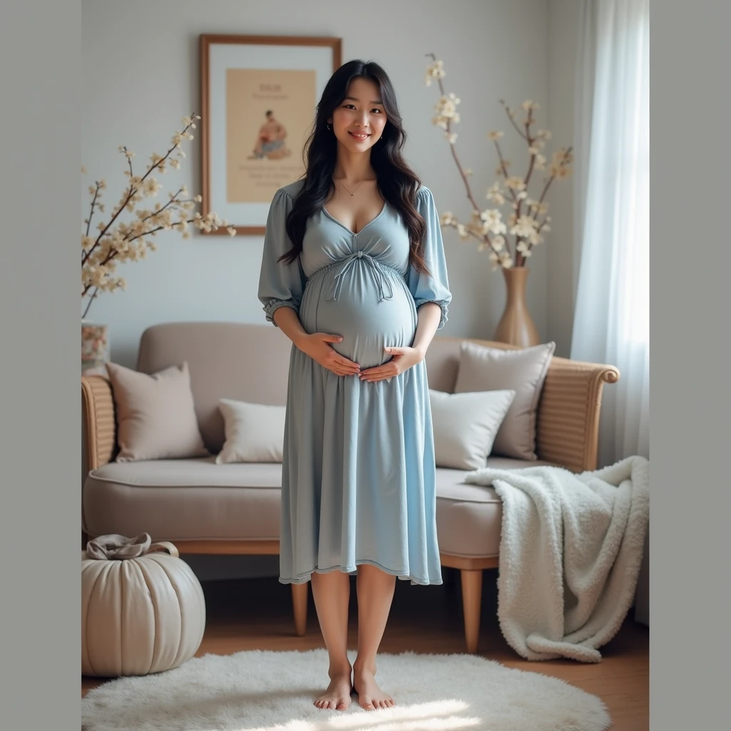 pregnant woman in green dress sitting on a white box with flowers in her hair, a picture inspired by Li Fangying, cg society contest winner, art photography, maternal photography 4 k, pregnant belly, maternity feeling, award winning photo shoot, holding a flower, award winning studio photo, pregnancy, studio portrait photography, photography portrait, full body photoshoot