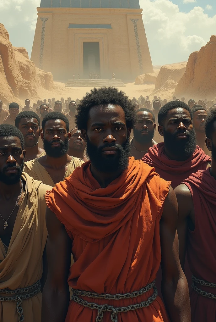 professional, photojournalist, ((full body photo)), a beautiful naked 35 year old blonde white woman, pale skin, white skin, swedish, blue eyes, full breasts, perfect figure, sexy, (((standing with group of older black african men))), tribal village, african village, realsitic, realistic face:1.2, perfect face, worried expression, high resolution, cinematic lighting