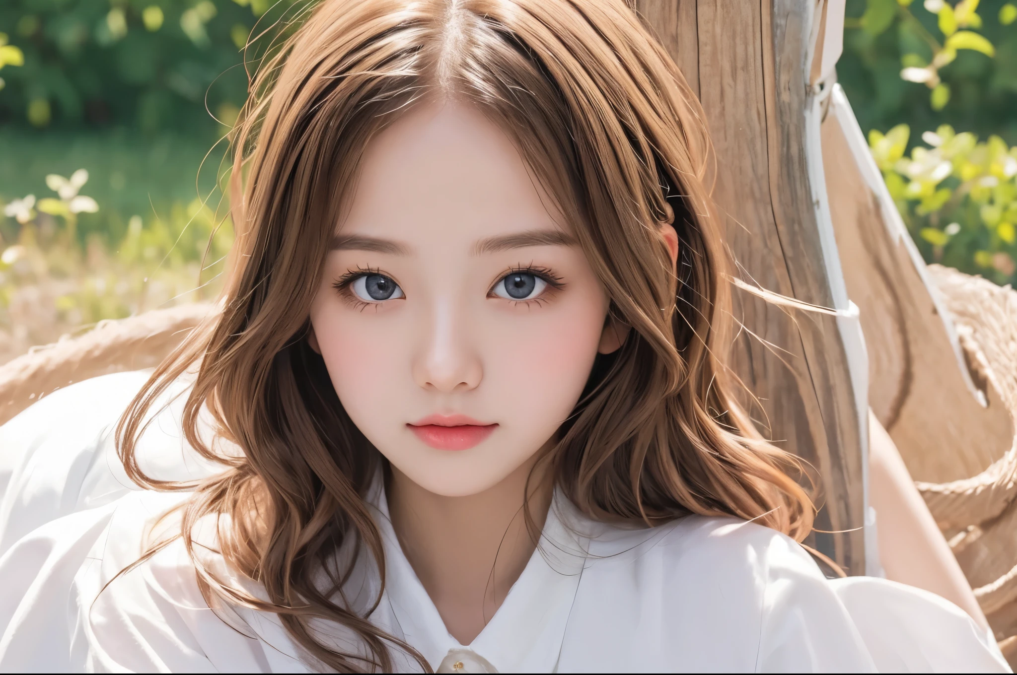 A close up of a woman with long hair and a white shirt - SeaArt AI