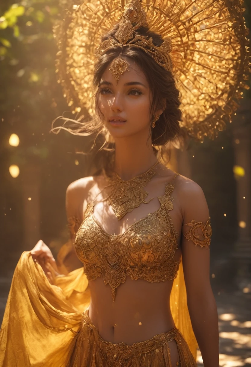 (A beautiful Goddess, athletic , navel,cute dress), (Photorealsitic:1.4), Raw , Sharp Re, Nikon D850 Film, Stock Photo , F1.6 Lenses Rich Colors ,Hyper Realistic, Life Like Textures, Dramatic Lighting ,Unreal Engine , ((Super Realistic Details))、Global Illumination, Shadows, Octane Rendering, 8K, Ultrasharp, Highly Detailed, Realistic Light, Ink Color Art, Ink Sketch Art,