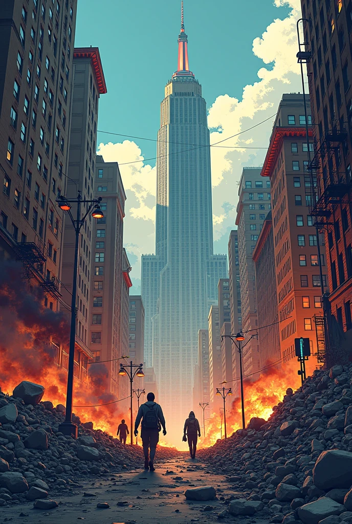 "The city is in ruins. Buildings and establishments destroyed on all sides. The sound of explosions and gunfire echoes through the empty streets. Tanks advance through the streets, destroying everything in their path. The sky is dark, covered in smoke from the bombs. It's a war scenario, a never-ending nightmare. The few survivors struggle to survive amid the chaos and destruction. zombies roaming around, No one knows when, or if, the war will end."