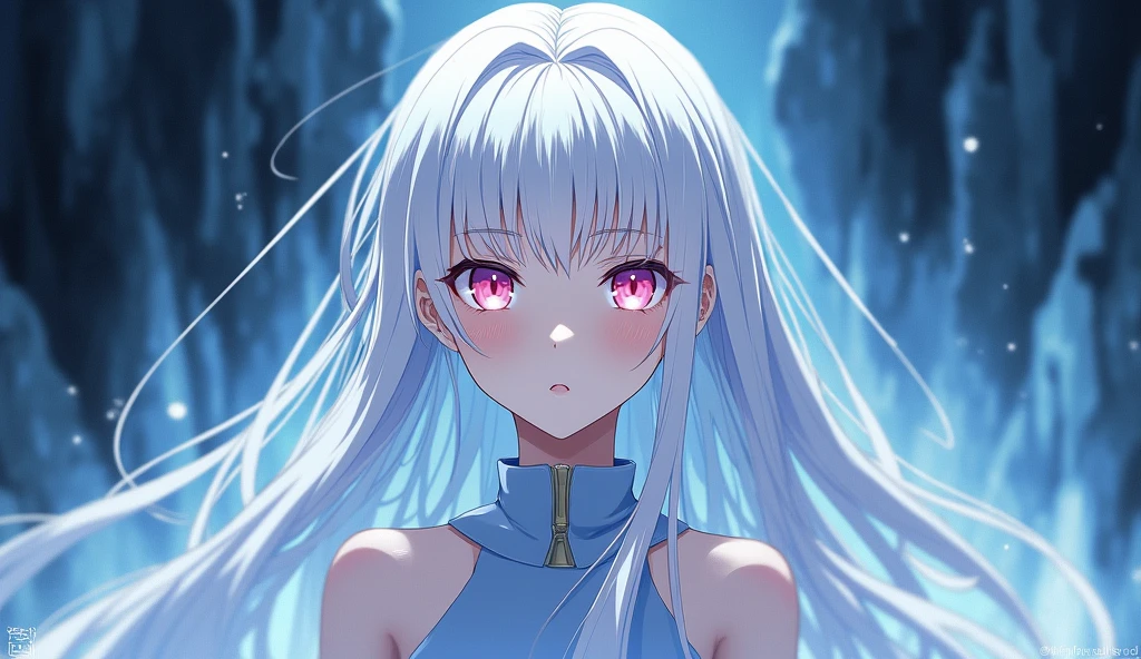 appearence a 13 years old teenage girl,red eyes,albino,calm,quiet,cute,pretty,full body,looking ahead,short hair combed back,red outfit,white short pajamas,long hair,fringer,serious look,bedroom background,slender body,childshi body,hair over the breasts