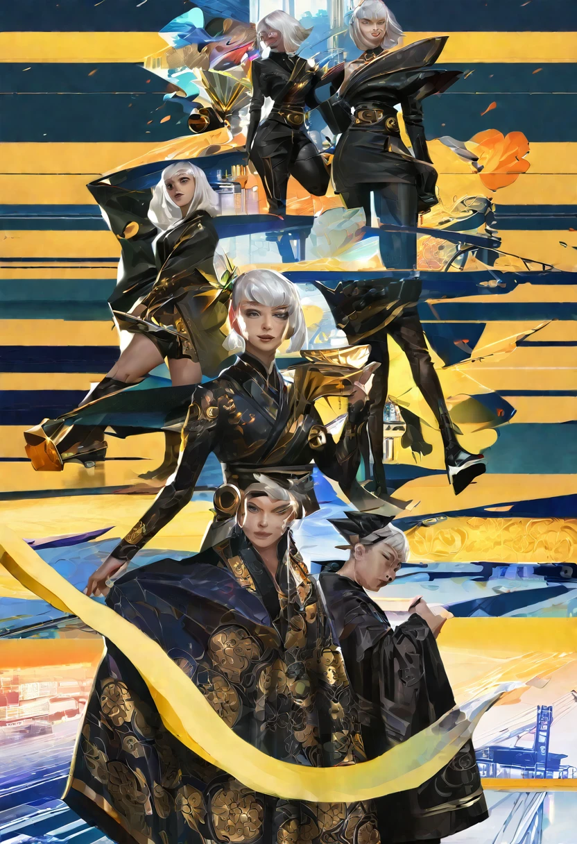 score_9, score_8_up, score_7_up, score_6_up, best aesthetic, lolslash, artstation, concept art, city in background, great use of color theory, detailed background, 1girl, black Kimono, floral golden patterns, blunt bangs, bob cut, white hair, yellow eyes, elegant, sophisticated, 4K resolution, perfect lighting, perfect colors, perfect perspective, balanced composition,High quality, cinematic, dramatic, vibrant colors, bold and dynamic, intricate, detailed, high resolution, high quality, super detailed, sharp focus, ultra realistic, perfect lighting, perfect colors, perfect perspective, balanced composition, award-winning photographer, photo-realistic, ultra realistic, textured skin,
