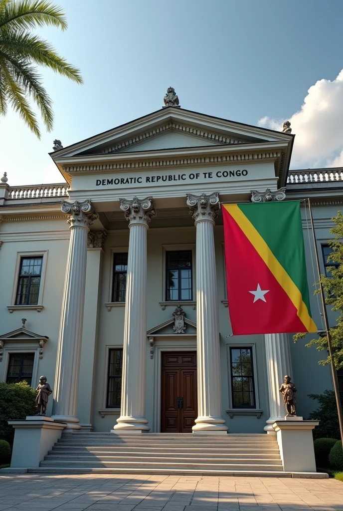 Law firm with a flag of the Democratic Republic of the Congo on one side, that no people come out and the royal flag, light blue instead of green