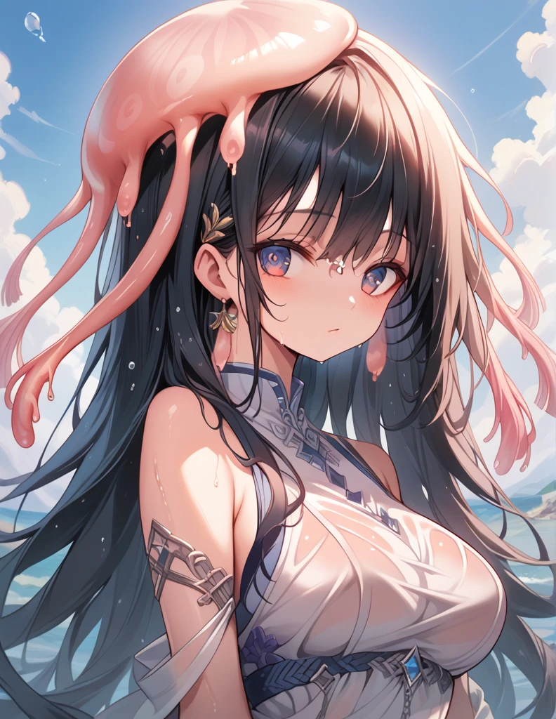 ultra detailed,((1loli)),((nsfw)),(petite),((nude)),((lying)),((very long hair)),((black hair)),((Happy Smile)),((surprised)),(((excessive cum))),(((cum on hair))),(((cum on body))),((cum on breasts)),((large breasts))