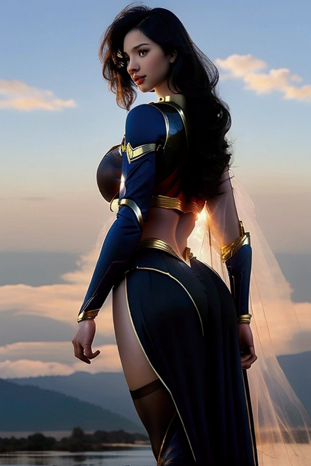 supergirl with black hair sky back ground ,beautiful voluptuous , overly oversized huge breast and ass,big hard penis
