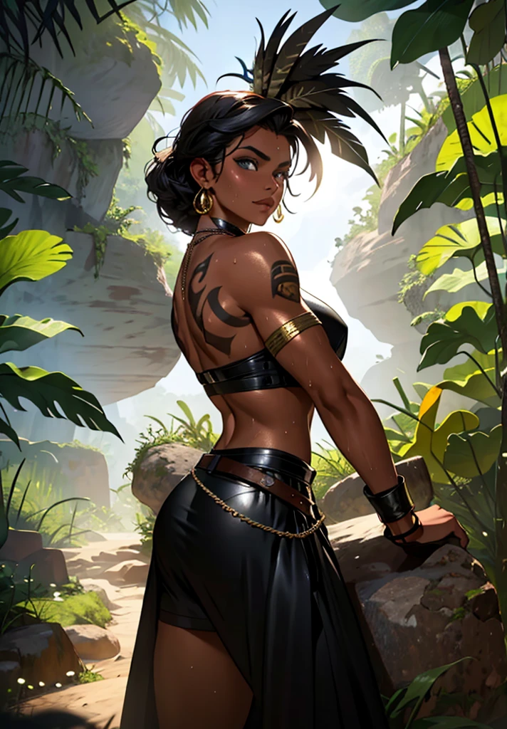 Priyanka chopra, panther girl from ancient Egypt,(((panther woman,anthro furry cute,panther female warrior,panther-girl))), (((panther ears,panther ears on head,big panther ears))),(gigantic breasts:1.4,),(((absurdly long unkept hair,dark hair,black hair,very long hair,voluminous hair,Thick hair,Dense hair,long hair,colored inner hair))),(((eyes_green:1.3))),intricate eyes,beautiful detailed eyes,symmetrical eyes,(((lustrous skin:1.5,tanned skin,bright skin: 1.5,skin tanned,shiny skin,very shiny skin,shiny body))),spider lower abdomen,narrow waist,wide hip,athletic body,inflated legs,thick thighs),(((muscle legs,muscular thighs,muscular girl,strong and muscular,bodybuilder,strong body,muscular,feminine and muscular,ABS))),(huge stature,tall stature,very tall girl),(delicate detailed fingers),(((detailed face))),beautiful detailed lips, cute,slutty,sensual,seductive look,(((nsfw))), (((huge cleavage))),revealing clothes,show skin,((underboob)),(barefoot),tribal,((((extravagant legendary fur clothing)))),Wear gloves on hands, steel arm covers and metal, ((minimal clothing)),((armor)),(clothing with crazy rivets, full body lesbian tribal tattoo),revealing clothes,metal armor,((loincloth)),(((pelvis curtain))),((loincloth,wet clothes,intricate outfit,embroidered outfit,ornate outfit)), dynamic pose,looking at viewer,angry,centered,scale to fit dimensions,Rule of thirds, ((beautiful bath house made of egyptian marble and pillars, beautiful clear water in pool)),scenery:1.25,((intricate scenery)),((egyptian temple background)),outdoors,overgrown,(overgrown background,glowing crystals,bioluminescent plant),extremely scenery,(((glowing crystals,bioluminescent plants))),(puddles everywhere,moss,moss on the background),clouds,lily pads,palms,reeds,(sunset, golden hour), (Glossy Egyptian ornaments),highres,sharp focus,(ultra detailed,extremely detailed),(photorealistic artwork:1.37),