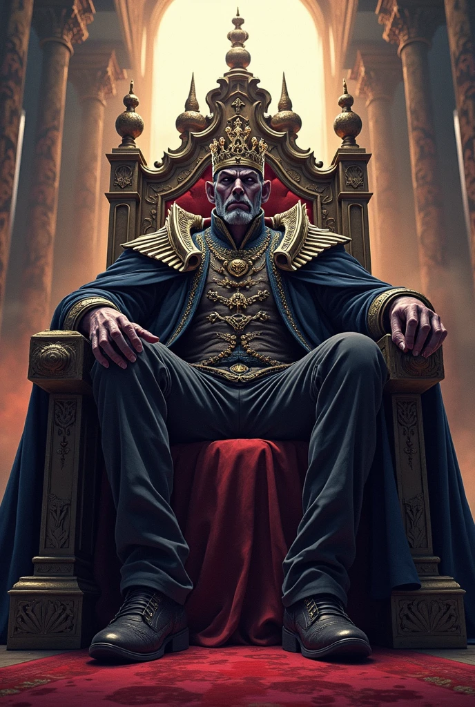 a picture of a cartoon picture of a vampire sitting on a throne, dreadlord on the throne, the former vampire king, yugioh artwork, king of night, high detailed official artwork, the wow dreadlord, yugioh art style, the king of bats, Tichondrius, ruler of the vampires, official artwork, sitting on his throne wielding a blood magic ball