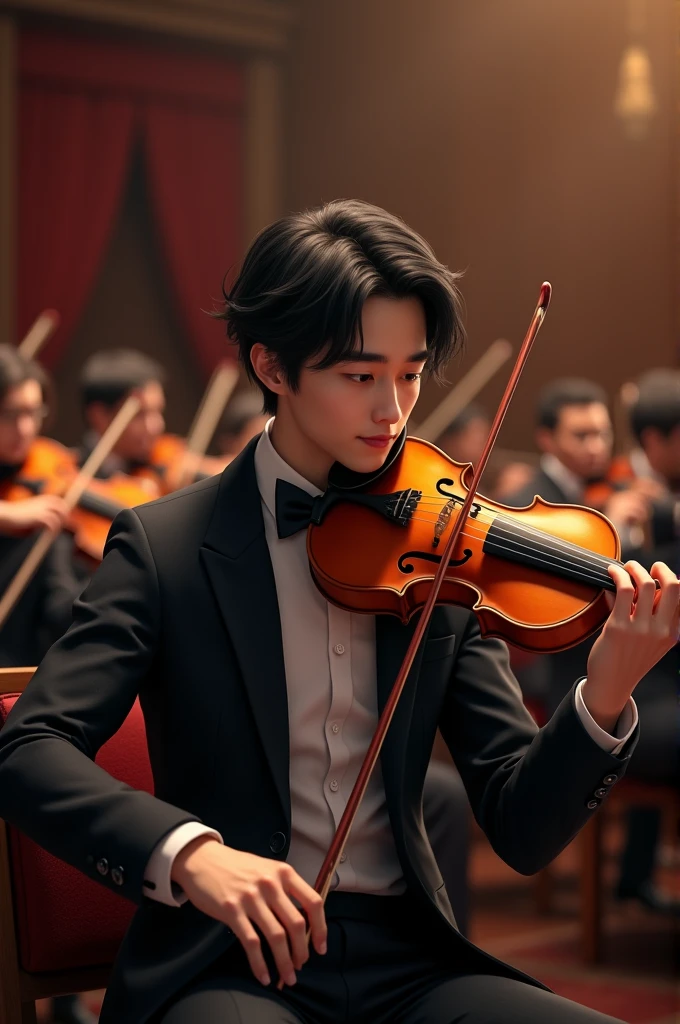 Cute Chinese boy. Brunet, 14 years old, violin playing, portrait, Pixar style.3d art.c4d rendering- vivid, 8k resolution. Ultra detail, best quality - IW2