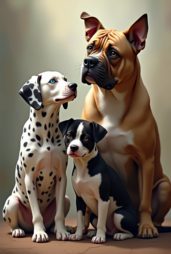 A picture of 1 medium sized male black cocker spaniel, 1 German Shepherd, 1 small cocker spaniel, 1 doberman grande, do it like a freehand drawing in black and white For tattoo