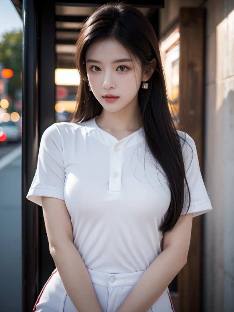 absurdres, RAW photo, extremely delicate and beautiful, masterpiece, Best Quality, ultra high resolution, 32k, hyperrealistic, ultra-detailed, perfect anatomy, anatomically correct, perfect figure, Perfect Style, Perfect balance, super Detailed skin, in her 30s, very Slim body, narrow waist, very small head, very small face, delicate facial features, handsome detailed woman, very detailed eyes and face, realistic face proportions, Realistic beautiful face, Realistic beautiful eyes, tearful mole, earring, huge round tits, whole body shot, medium hair, outdoor, hospital, (nurse uniform:1.2),