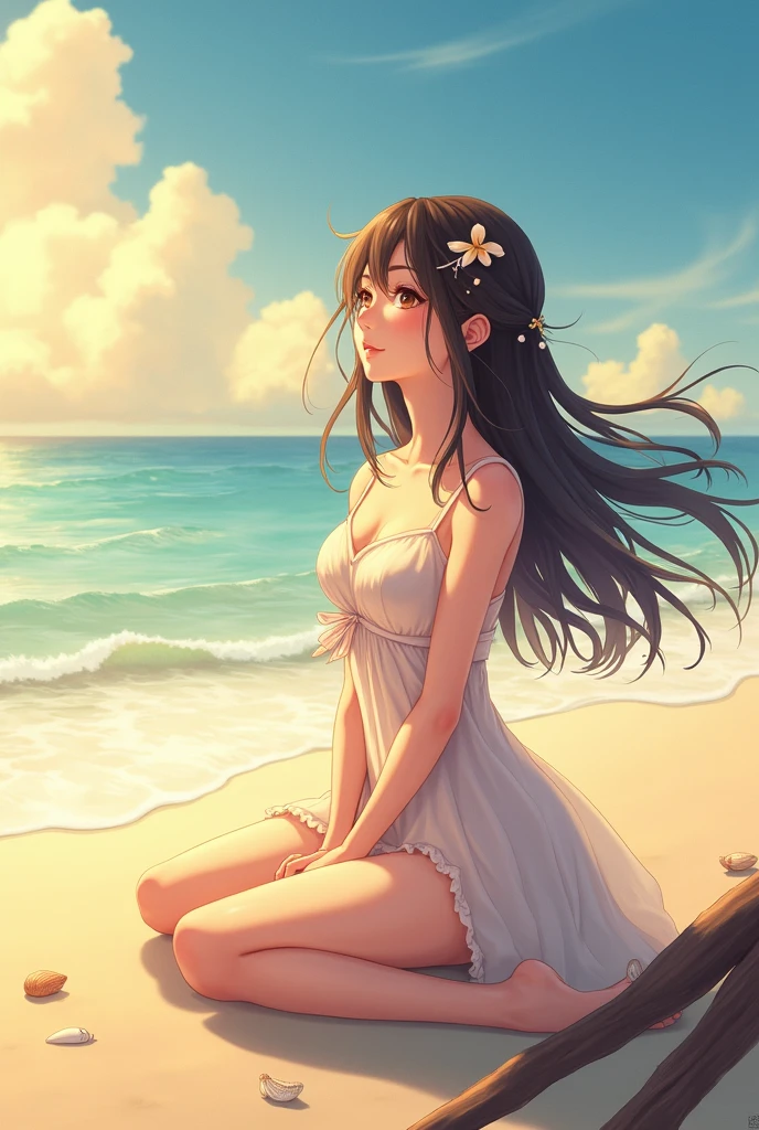 anime woman on the beach