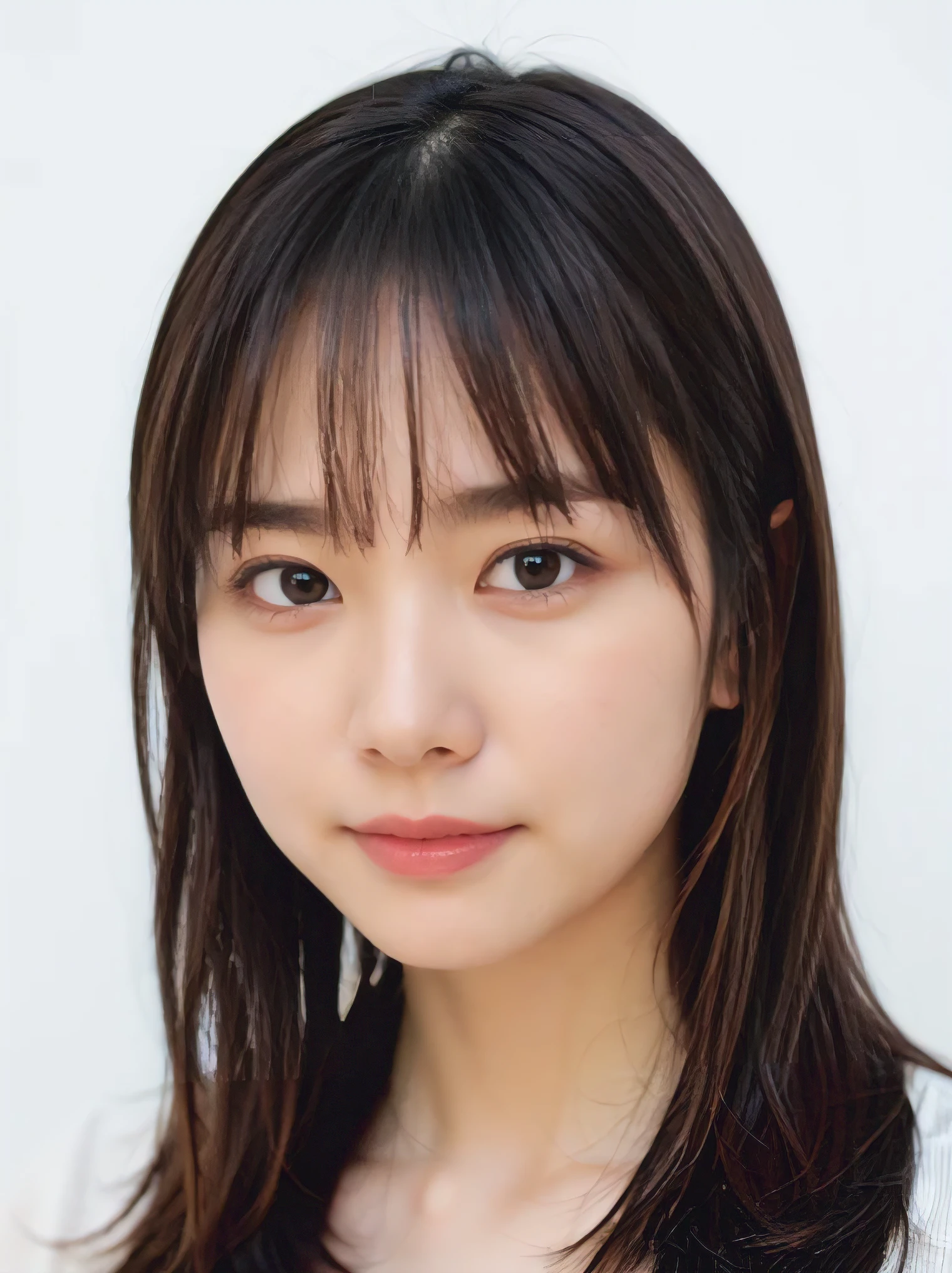 1girl, 25years old woman, cute face, Small breasts, medium breasts, large breasts, beautiful face, (perfectly detailed face), ((looking at viewer)), Simple Background, ((white background)), ((white wallpaper)), White skin, (bright lighting:1.2), perfect lighting, photorealistic, (bokeh), UHD, anatomically correct, highres