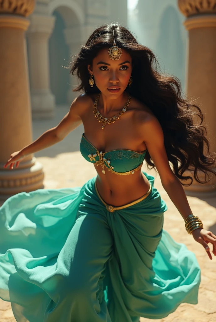 Stunning Princess Jasmine, photo in 8k, in action, cinematic.