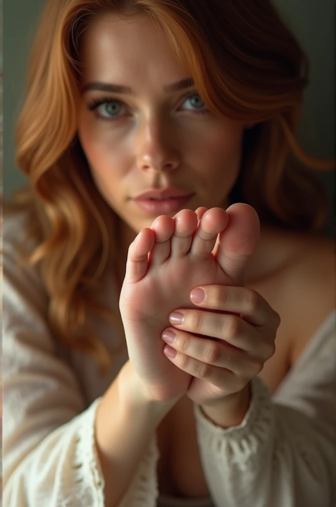 Woman, showing soles, beautiful soles, focus on soles