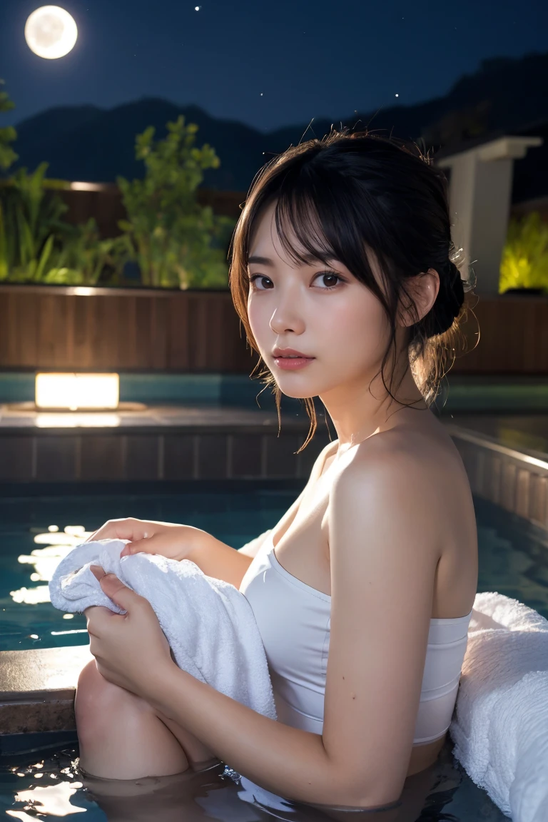 (masterpiece), (best quality:1.4), absurdres, [:intricate details:0.2], 1girl, (naked towel), (geyser, onsen:1.2), moist skin, (fog:1.2), mist, shiny skin, glossy skin, (partially submerged in the onsen:1.2), (wet hair:1.2), mist, wet, moisture,