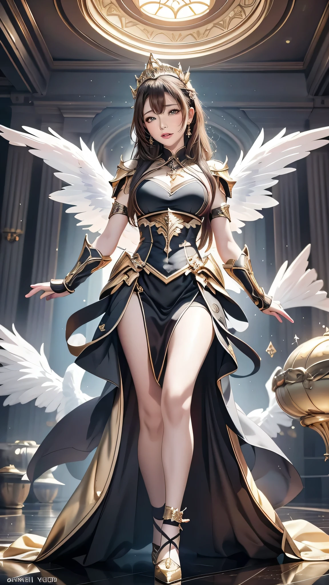 （tmasterpiece）， （best qualtiy：1.4）， [：intricately details：0.2]， angelicales，Large breasts，crosses， galactic，starrysky，Starcloud，solar eclipse， Mysterious symbol，dramatics