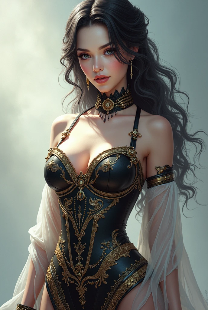 (Pure Color: 0.9), (Color: 1.1), (Masterpiece: 1,2), Top Quality, Masterpiece, High Resolution, Original, Highly Detailed Wallpaper, Beauty, Victorian, Dress, Melancholy, Big Breasts, Sepia Color, 40 years old
