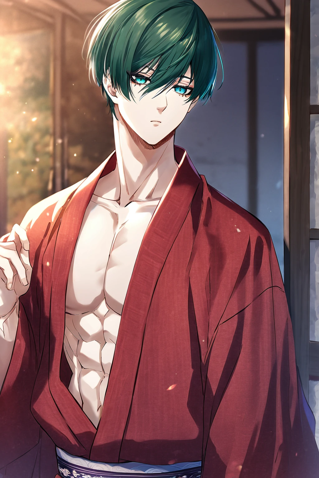 masterpiece, best quality, high quality,  1boy,10yo,, male focus, full body, looking at viewer, white blue hair,spiky hairstyle, short hair, steam smork, japan style,  anime coloring, crying, home muji style, detailed face, topless, white towel on waist,finely eye and detailed face,bulge, onsen japanese style