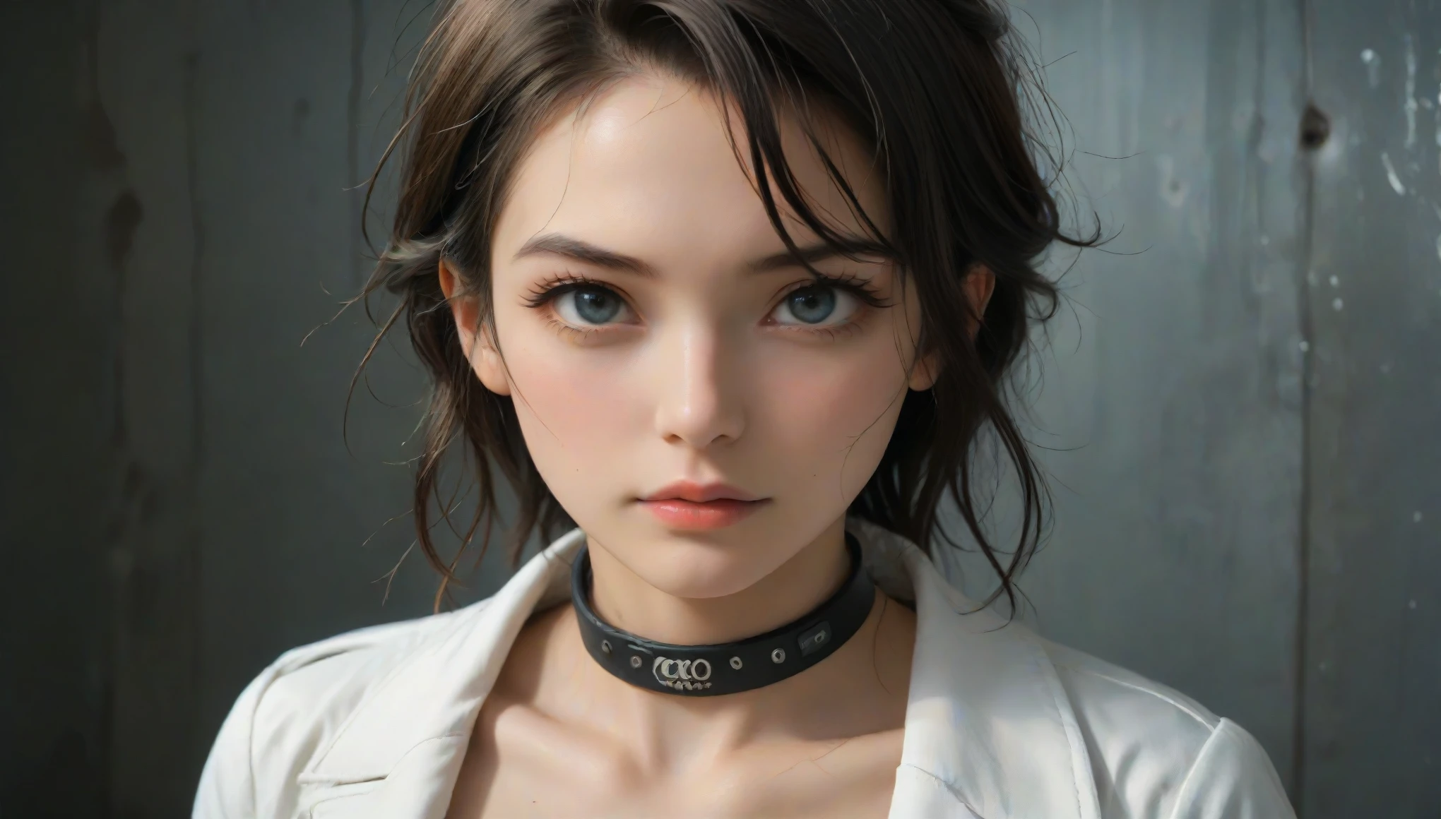8k, Ultra-high resolution, Best Quality, masterpiece, 三分割法によるphotograph,Surreal, photograph, 1 , (:1.3), cute, cute顔, 細部までBeautiful Eyes, 細かくdetailedに,masterpiece,One Girl:1.2,Japanese women,Female doctor,close up,glaring,Black hair,Messy hair,ID photo,future,Brutal Cyberpunk Woman,Wearing a white coat,In the operating room,(Rococo white coat),(BDSM Queen),(collar付き),(collar:cuffs),(SM Queen:1.5),Expressions of despair,Dark and atmospheric lighting,Subtle details, detailedな顔,anger,Attractive eyes,(ポートレートphotograph:1.4),(Photorealistic images:1.4),Fantasy art,(Beautiful Face:1.4),美しくAttractive eyes、Beautiful Eyes,Silver Remaining,(Tight waist:1.4)、(Beautiful with perfect body proportions:1.4),Red lips,profile,(((Ideal body type))),A cup small bust :2,、Portraiture:2、Perfect Anatomy、鮮明なdetailed、detailed,Fashion magazine cover,Thin lips,完璧でBeautiful Face ,完璧でcute顔, Detailed skin, Perfect limbs、Narrow waist,Surreal,Light and Shadow,spotlight