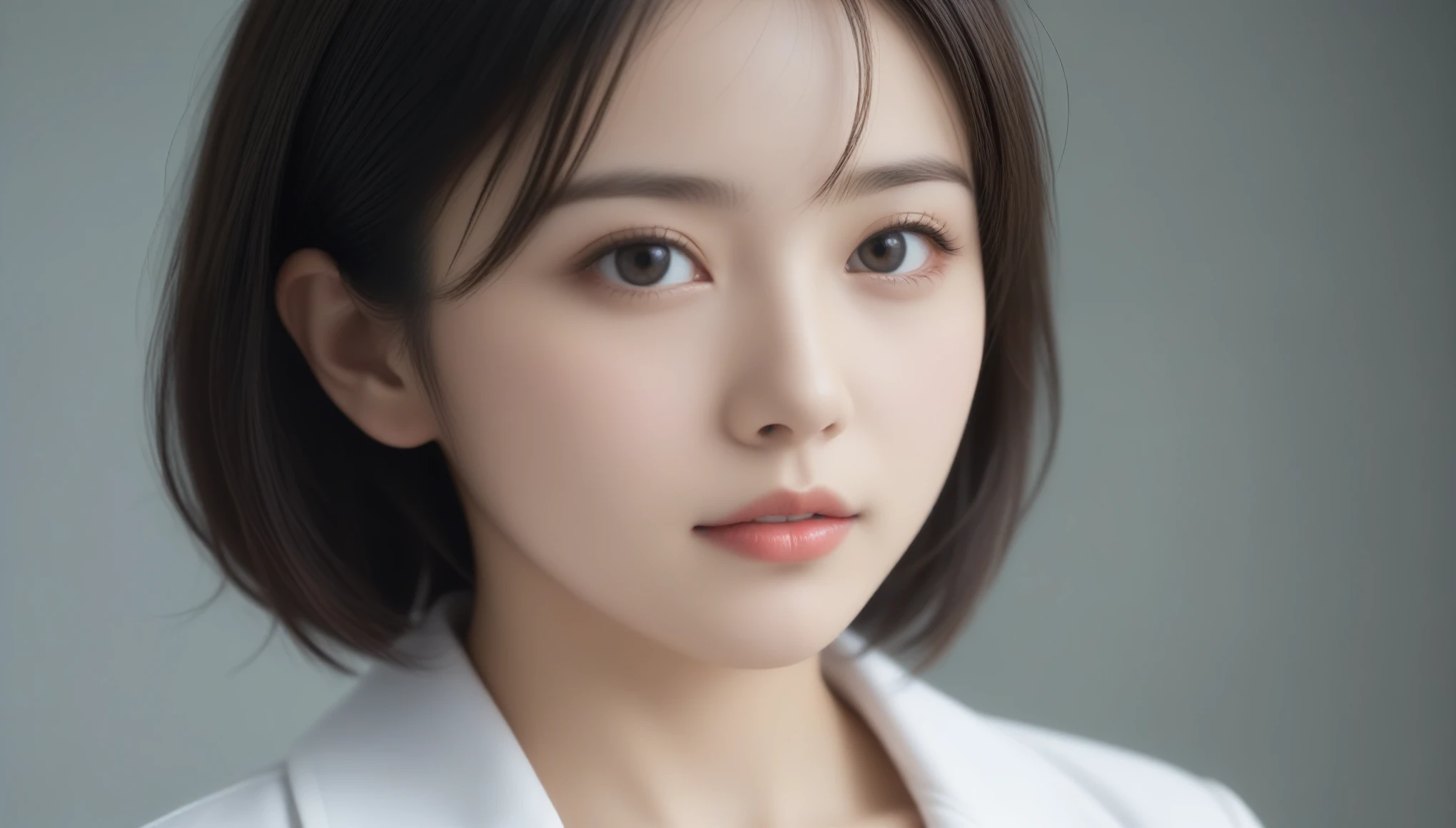 8k, Ultra-high resolution, Best Quality, masterpiece, 三分割法によるphotograph,Surreal, photograph, 1 , (:1.3), cute, cute顔, 細部までBeautiful Eyes, 細かくdetailedに,masterpiece,One Girl:1.2,Japanese women,Female doctor,extream close up,glaring,Black Short hair,Loose curly hair,ID photo,future,Brutal Cyberpunk Woman,Wearing a white coat,In the operating room,(Fusion of Rococo dress and white coat:1.5),(BDSM Mistress),(collar付き),(collar:cuffs),(Upper class lady:1.5),Expressions of despair,Dark and atmospheric lighting,Subtle details, detailedな顔,anger,Attractive eyes,(ポートレートphotograph:1.4),(Photorealistic images:1.4),Fantasy art,(Beautiful Face:1.4),美しくAttractive eyes、Beautiful Eyes,Silver Remaining,(Tight waist:1.4)、(Beautiful with perfect body proportions:1.4),Pink Lips,profile,(((Ideal body type))),A cup small bust :2,、Portraiture:2、Perfect Anatomy、鮮明なdetailed、detailed,Thin lips,完璧でBeautiful Face ,完璧でcute顔, Detailed skin, Perfect limbs、Narrow waist,Surreal,Light and Shadow,Fashion magazine cover,spotlight