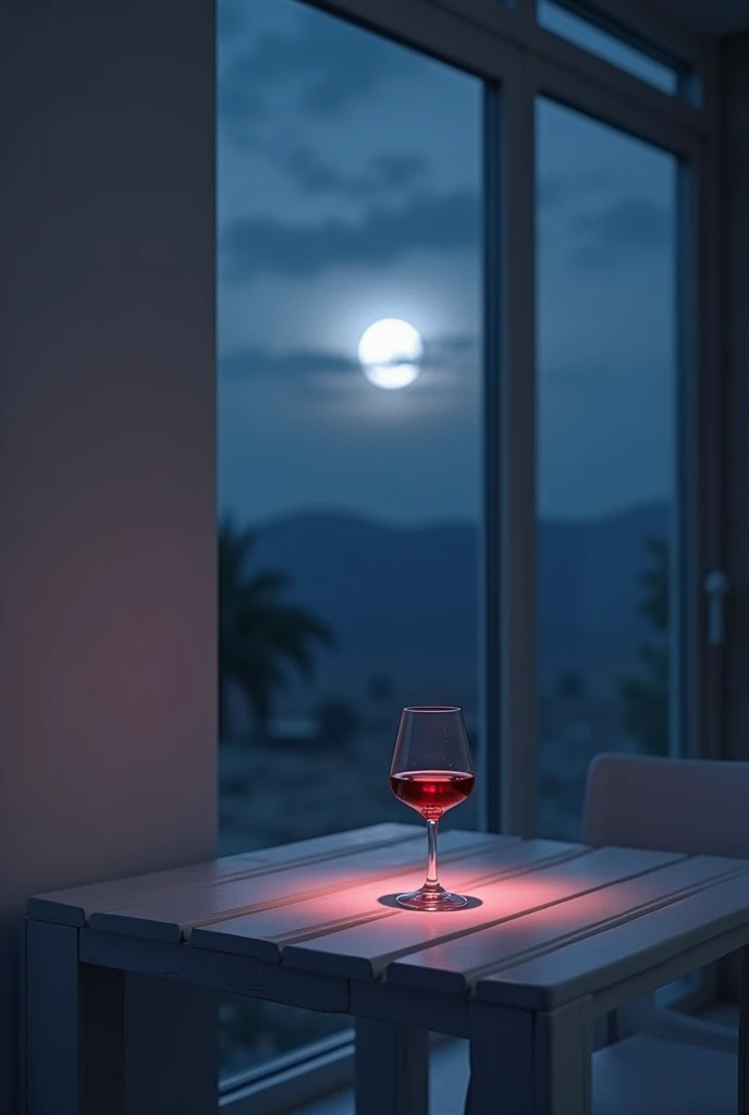 blue rose,Grape Wine,table,chair,night