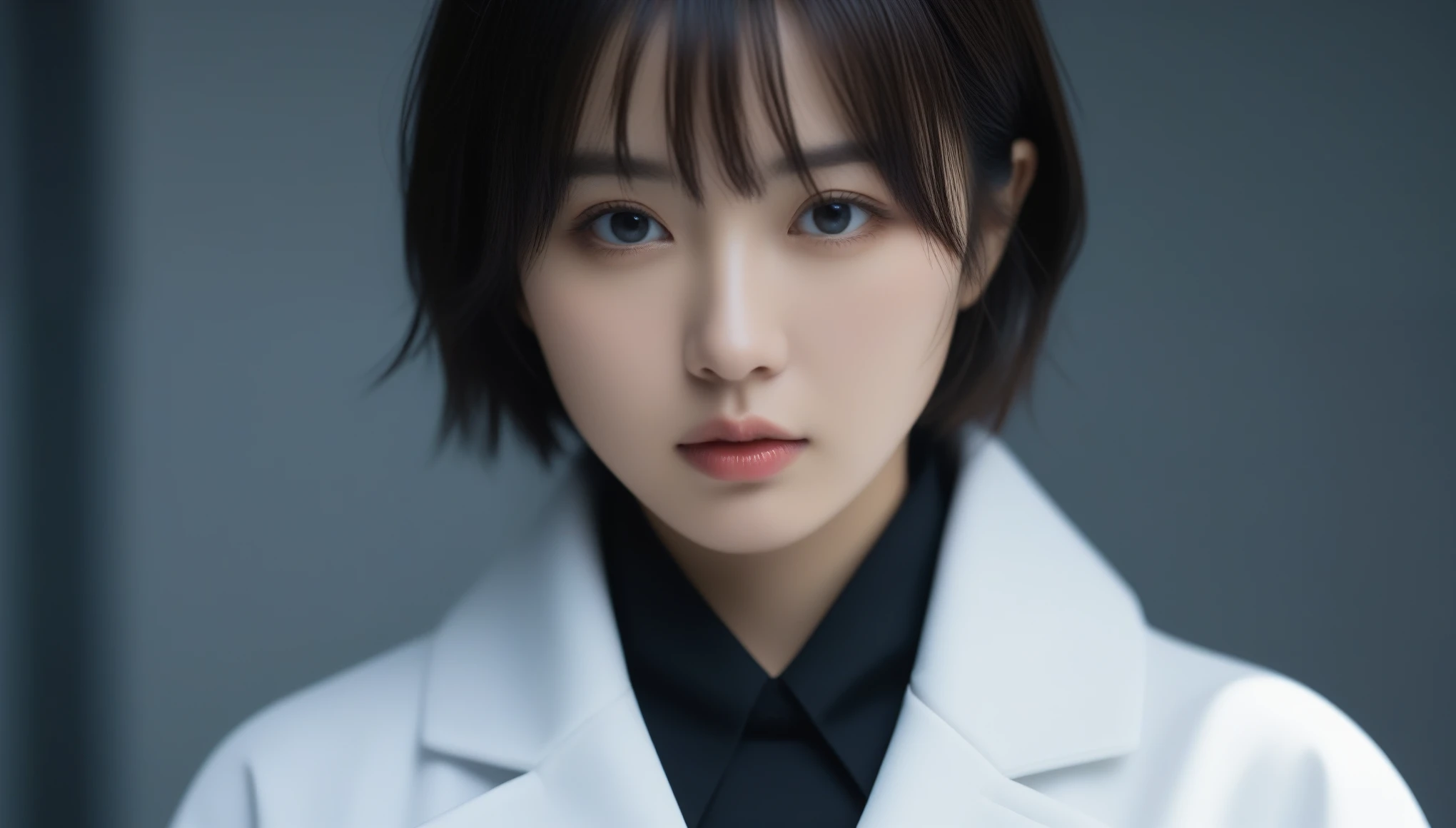 8k, Ultra-high resolution, Best Quality, masterpiece, 三分割法によるphotograph,Surreal, photograph, 1 , (:1.3), cute, cute顔, 細部までBeautiful Eyes, 細かくdetailedに,masterpiece,One Girl:1.2,Japanese women,Female doctor,extream close up,glaring,Black Short hair,Bob with bangs,ID photo,future,Brutal Cyberpunk Woman,Wearing a white coat,In the operating room,(Fusion of Rococo dress and white coat:1.5),(BDSM Mistress),(With collar),(Upper class lady:1.5),Expressions of despair,Dark and atmospheric lighting,Subtle details, detailedな顔,anger,Attractive eyes,(ポートレートphotograph:1.4),(Photorealistic images:1.4),Fantasy art,(Beautiful Face:1.4),美しくAttractive eyes、Beautiful Eyes,Silver Remaining,(Tight waist:1.4)、(Beautiful with perfect body proportions:1.4),Pink Lips,profile,(((Ideal body type))),A cup small bust :2,、Portraiture:2、Perfect Anatomy、鮮明なdetailed、detailed,Thin lips,完璧でBeautiful Face ,完璧でcute顔, Detailed skin, Perfect limbs、Narrow waist,Surreal,Light and Shadow,spotlight