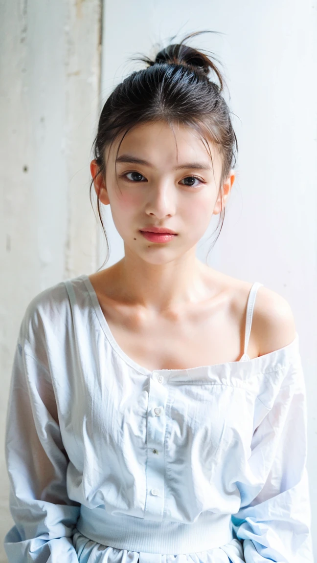 比類のないmasterpiece, Ultra-realistic 8K CG, Perfect artwork, ((Perfect Woman)), beautiful girl,goddess、 Narrow waist, Charming, clean, Beautiful Face, {Very delicate and beautiful girl} , 8K wallpaper, {{{masterpiece}} }, One Girl, Black Hair, ponytail,  lipstick, Long Hair, Compensate, Red lips simple background, Alone, Upper Body, (Shiny skin),