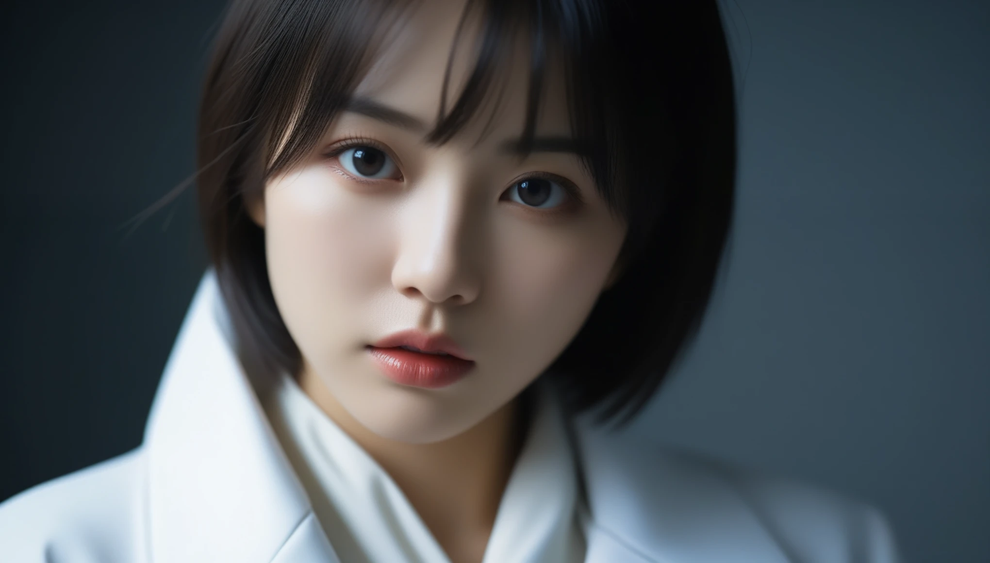 8k, Ultra-high resolution, Best Quality, masterpiece, 三分割法によるphotograph,Surreal, photograph, 1 , (:1.3), cute, cute顔, 細部までBeautiful Eyes, 細かくdetailedに,masterpiece,One Girl:1.2,Japanese women,Female doctor,extream close up,glaring,Black Short hair,Bob with bangs,ID photo,future,Brutal Cyberpunk Woman,Wearing a white coat,In the operating room,(Fusion of Rococo dress and white coat:1.5),(BDSM Mistress),(With collar),(Upper class lady:1.5),Expressions of despair,Dark and atmospheric lighting,Subtle details, detailedな顔,anger,Attractive eyes,(ポートレートphotograph:1.4),(Photorealistic images:1.4),Fantasy art,(Beautiful Face:1.4),美しくAttractive eyes、Beautiful Eyes,Silver Remaining,(Tight waist:1.4)、(Beautiful with perfect body proportions:1.4),Pink Lips,profile,(((Ideal body type))),A cup small bust :2,、Portraiture:2、Perfect Anatomy、鮮明なdetailed、detailed,Thin lips,完璧でBeautiful Face ,完璧でcute顔, Detailed skin, Perfect limbs、Narrow waist,Surreal,Light and Shadow,spotlight