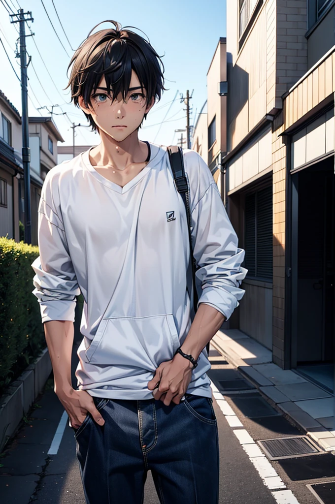 (This boyは純朴で元気でかっこいい:1.4),The charm of being a teenager,(Thin eyebrows),((Cool casual clothing adjustments:1.4)),Big Clothes,White hoodie,summer,Chosen by Fate,clavicle,Hard, (Thin limbs),Light and Dark,,Unevenness,Tsundere,Winner of the National High School Boys Mister Contest,(Official website of the National High School Boys Mister Contest),Handsome,Smooth CG art,Anime Art,High resolution,Highest quality,,4K,8k,Best Quality,Depth of written boundary, (Man face), (Hands expressing emotions), eye,Big Eyes,,Big ass,Virtue,clean,clear,(Makoto Shinkai Style),blush,sexual excitement,,(Open your mouth,tears,Drooling),This boyは男子的な思考のままで,(This boy:1.4),,Male commentator, VR game commentator,Sci-fi absurdity,This boy童貞,This boyの膨れた股間が,Suddenly, a listener request came in from his smartphone.「Give me your dick」Loss of reproductive organs,,Discomfort in the crotch gap,(Become a pretty girl),Artwork,