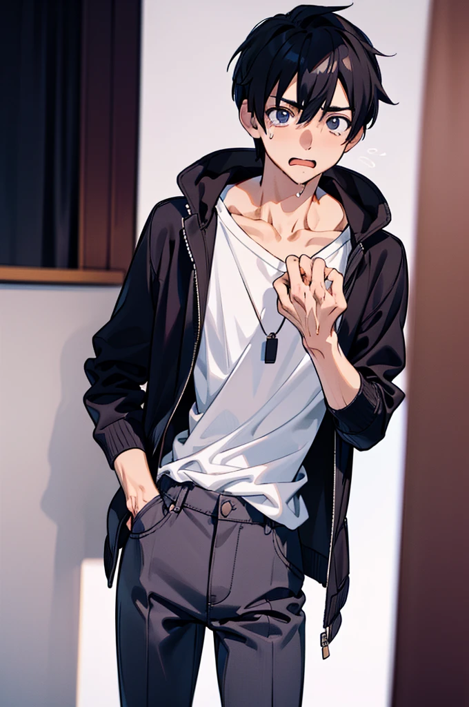 (This boyは純朴で元気でかっこいい:1.4),The charm of being a teenager,(Thin eyebrows),((Cool casual clothing adjustments:1.4)),Big Clothes,White hoodie,summer,Chosen by Fate,clavicle,Hard, (Thin limbs),Light and Dark,,Unevenness,Tsundere,Winner of the National High School Boys Mister Contest,(Official website of the National High School Boys Mister Contest),Handsome,Smooth CG art,Anime Art,High resolution,Highest quality,,4K,8k,Best Quality,Depth of written boundary, (Man face), (Hands expressing emotions), eye,Big Eyes,,Big ass,Virtue,clean,clear,(Makoto Shinkai Style),blush,sexual excitement,,(Open your mouth,tears,Drooling),This boyは男子的な思考のままで,(This boy:1.4),,Male commentator, VR game commentator,Sci-fi absurdity,This boy童貞,This boyの膨れた股間が,Suddenly, a listener request came in from his smartphone.「Give me your dick」Loss of reproductive organs,,Discomfort in the crotch gap,(Become a pretty girl),Artwork,