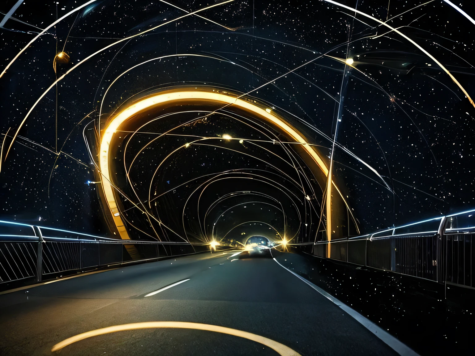 Car in space、Another-dimensional highway、Tunnel of Light、Traveling through a wormhole、Light streaming backwards