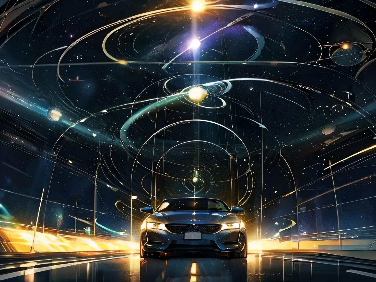 Car in space、Another-dimensional highway、Tunnel of Light、Traveling through a wormhole