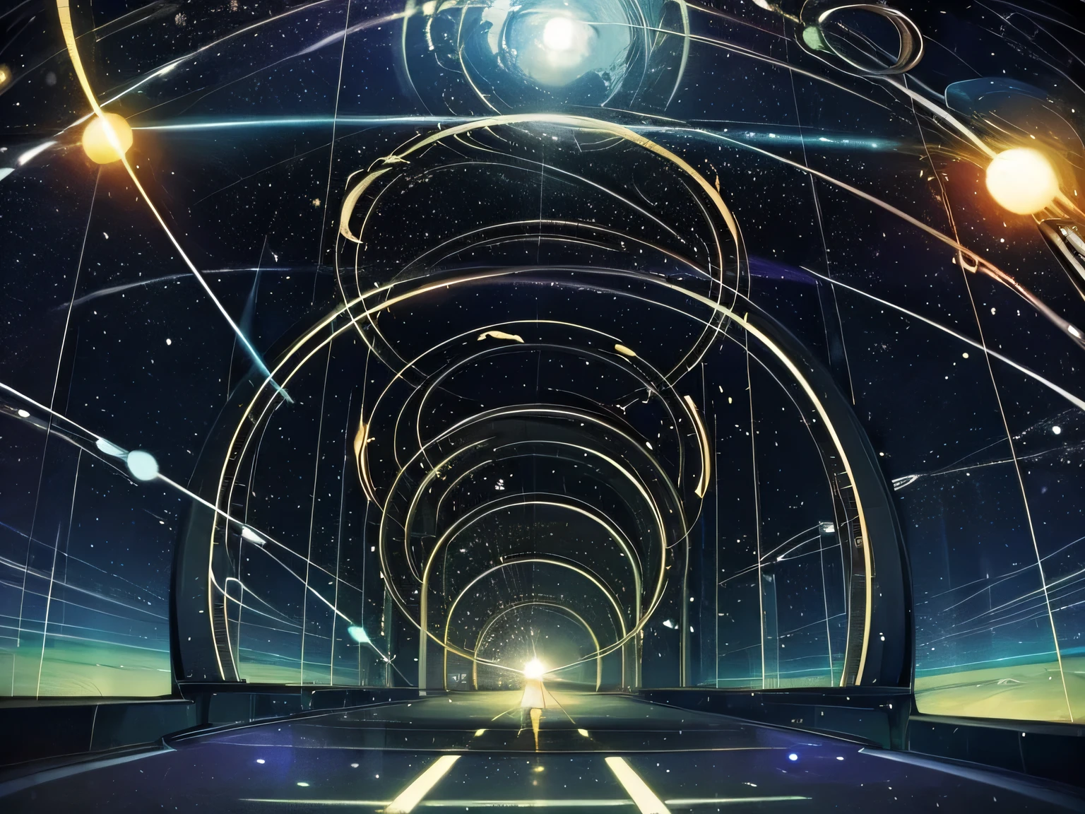 Car in space、Another-dimensional highway、Tunnel of Light、Traveling through a wormhole