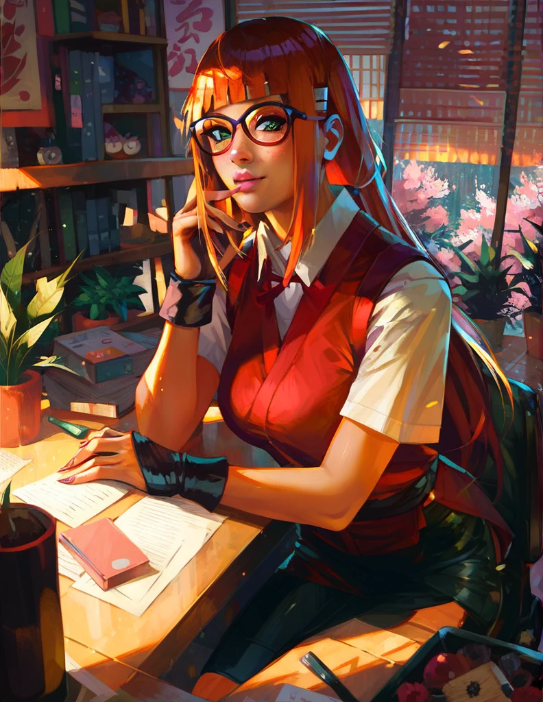 Guweiz style, sakura from Naruto, in her office 