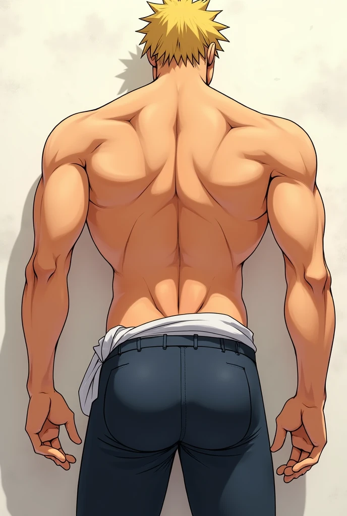 Tea-haired boy、Right behind、Back view、naked、No background