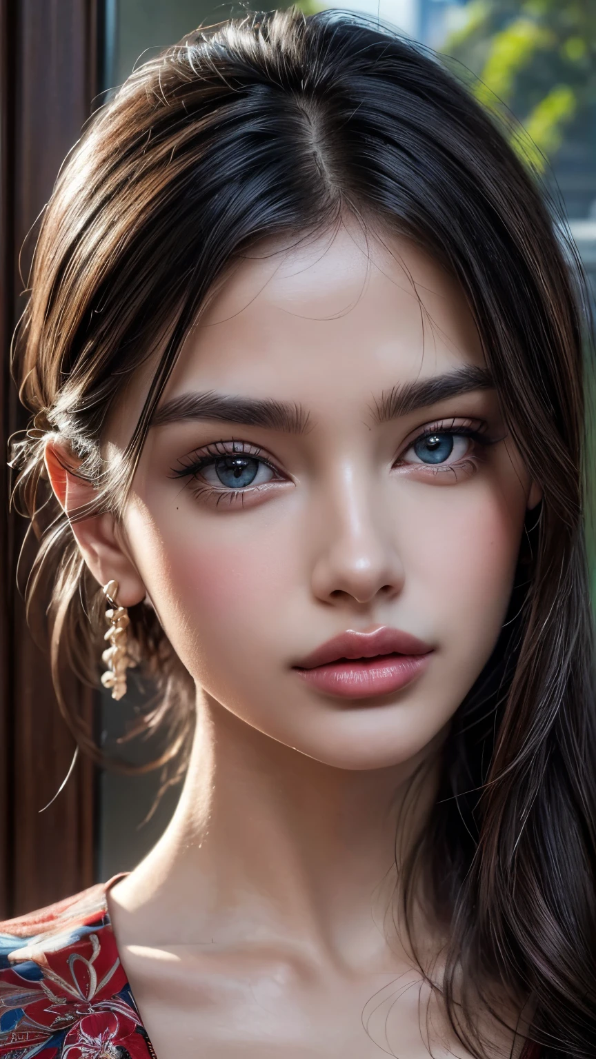 (Best Quality, 4K, 8K, High Resolution, Masterpiece: 1.2), (Super Detailed, Realistic, Photorealistic:1.37)A captivating young girl, donning a striking ensemble of red and blue, stands before a window with an air of toughness and determination. Her enchanting eyes are exquisitely detailed, capturing every glimmer and depth, while her lips boast a meticulous beauty that is both captivating and alluring. The level of detail extends to her entire face, each contour and feature meticulously rendered to perfection, creating a sense of hyper-realism that draws the viewer in.
The girl's attire, reminiscent of oil painting art, is a work of art in itself. The fabric, skillfully crafted to resemble vibrant brushstrokes, adds a touch of dynamism to her overall appearance. It is a true reflection of the artist's talent, showcasing a mastery