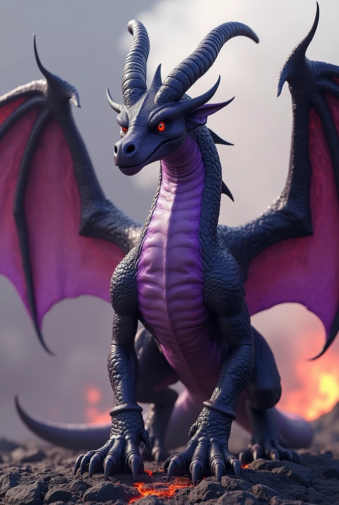 3D RPG Purple And Gold Dragon from backside view and Striking a Mean look ready to go on adventure and kill