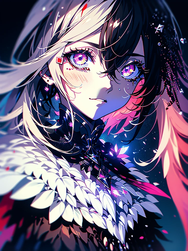 "Dark and bloody theme, featuring 1 girl with red eyes, showcasing sharp details and clear eyes."