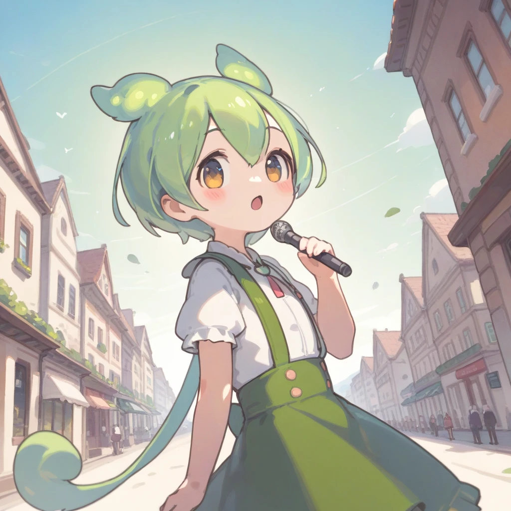 score_9,score_8_up, score_7_up, score_6_up, score_5_up, score_4_up,best quality, masterpiece,anime coloring , uncensored,1girl, zundamon,voicevox ,green hair, blush stickers, animal ears,long hair, low ponytail, hair ears, from side, cinematic angle, looking to the side, dark persona, Edinburgh city, open mouth,