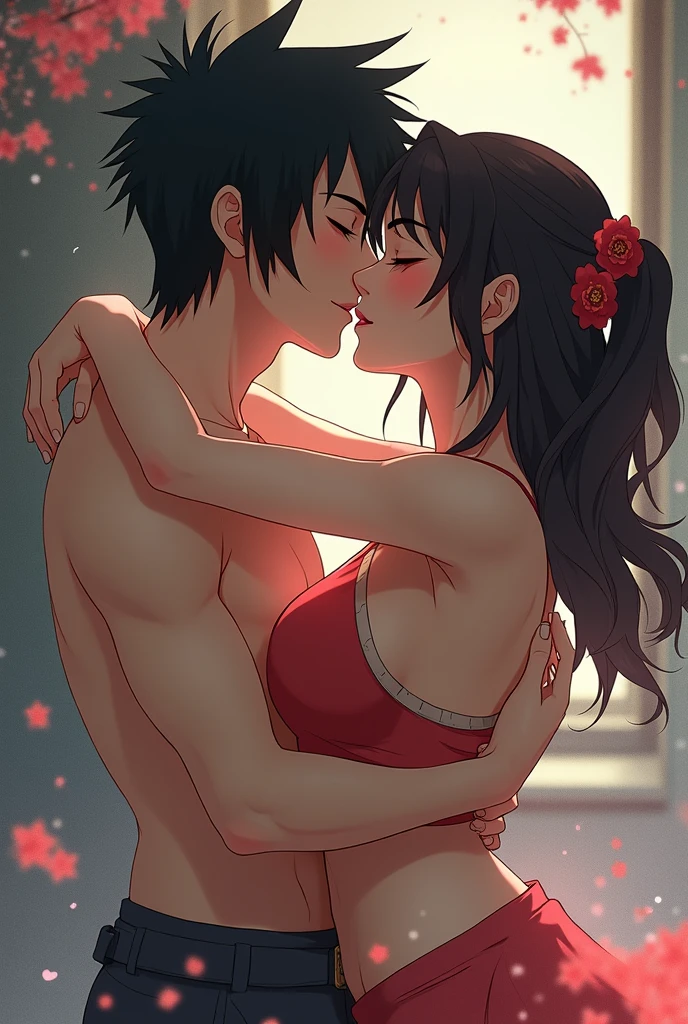 anime artwork, score_9, score_8_up, score_7_up, score_6_up, score_5_up, score_4_up, hu tao, she is 24 years old, style_3, sitting,,,,,,,,,, , 1boy, zhongli, breast grab, they are kissing, indoors, floox style, nude,naked, lying