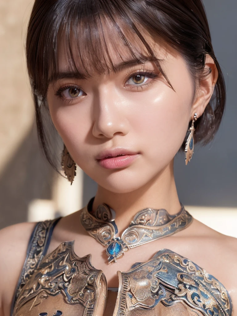 (UHigh resolution, retina, masterpiece, Accurate, Anatomically correct, Textured skin, Super Detail, Attention to detail, high quality, 最high quality, High resolution, 1080P, High resolution, 4K, 8k, 16k), (美しいAttention to detail目, Beautiful lip detail, Highly detailed eyes and face), Soft lighting, Physically Based Rendering, Vibrant colors,((((最high quality、masterpiece, 高精細CG8kイラスト, Graffiti art, Center Configuration, Highly detailed lights and shadows, wall, Highly detailed face and eyes,masterpiece, 最high quality, Alone, One girl, Glowing Skin, Earrings, Splendid, Whimsical details, Slicked back hair, Fascinating, Bare shoulders,Street Fashion, Shallow depth of field, Contrasting, Professional Model, Facing forward, Portraiture , Left detailed pupil,Right symmetrical pupil,Detailed hands,Short Hair))), (Glowing Skin), (Wide-angle),(Alone),  (Urzan-6500:0.33)、Outdoor、(((Hands behind back,Cowboy Shot,Full Body Shot)))