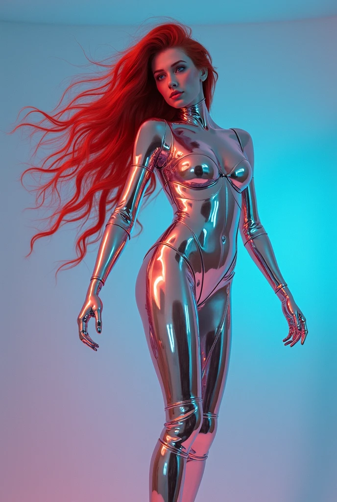 Sexy girl with long straight hair turned into a Garnet statue