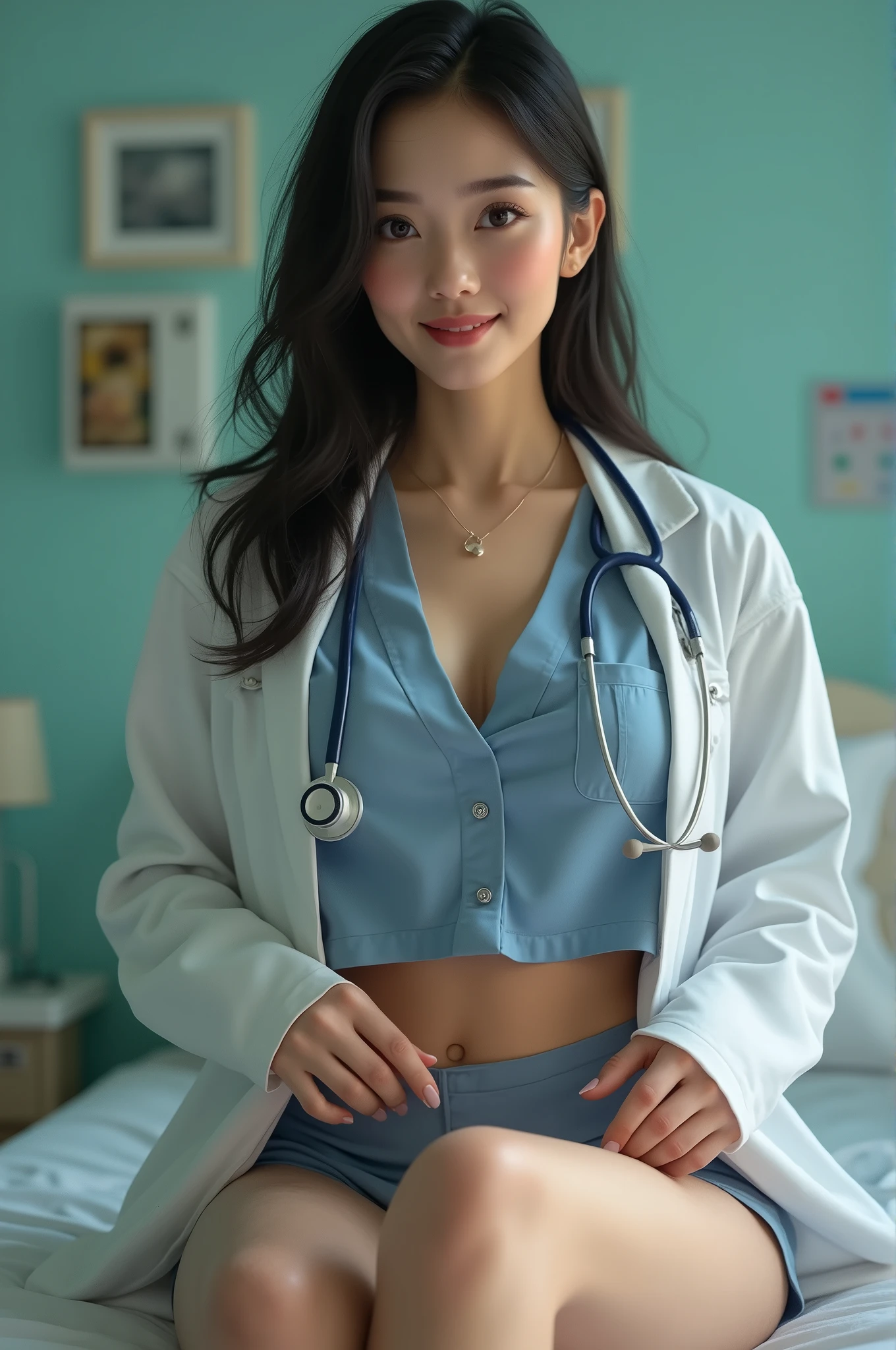 A hot and sexy female doctor with a little clevage