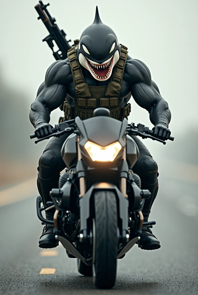 create a realistic image of a marvel venom style steam train, in black and white colors, put an old railway in the background