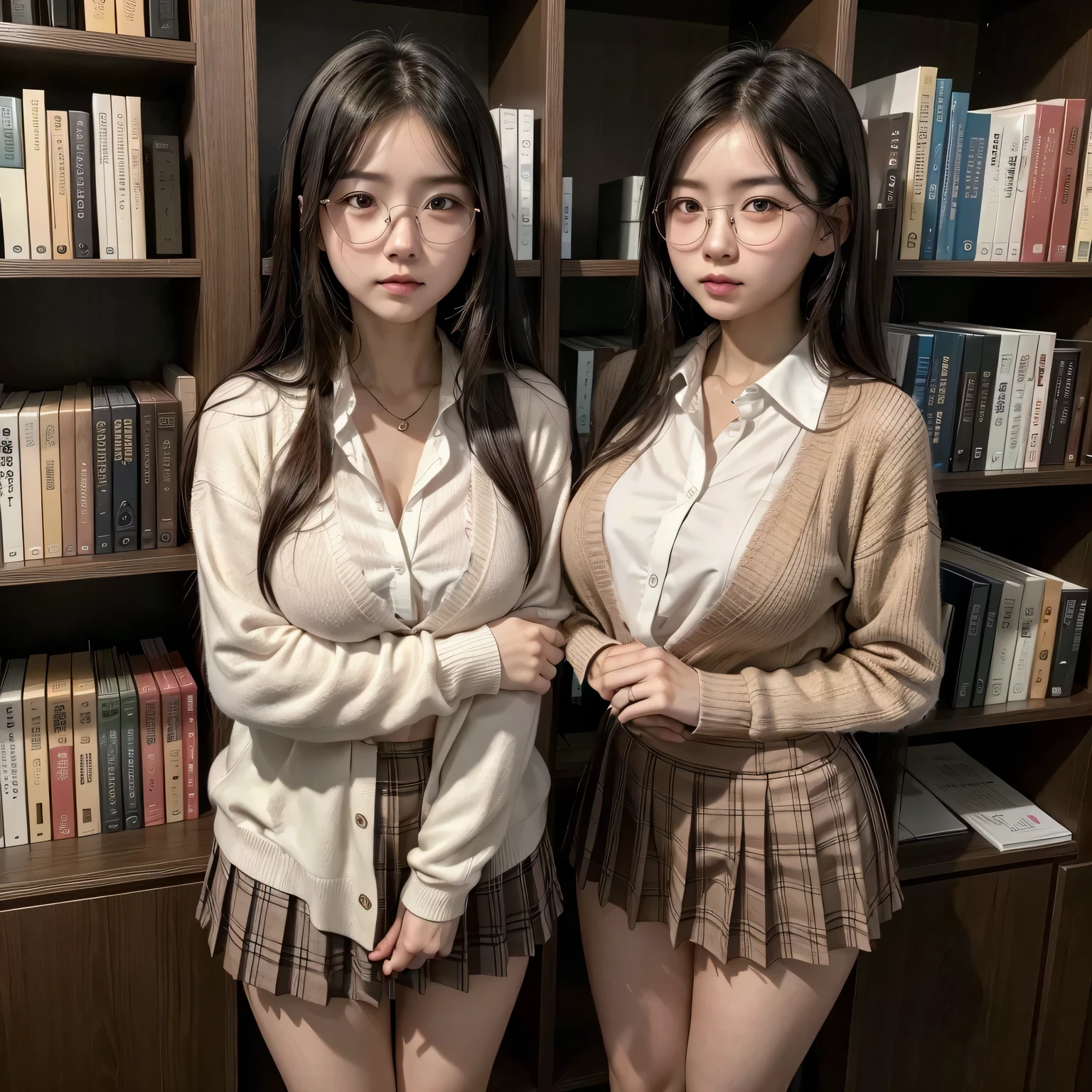 girl with。World of Swords and Magic。sitting on a chair and reading。White underwear。wears glasses。a miniskirt。（（Opening the crotch））。garters。huge tit。