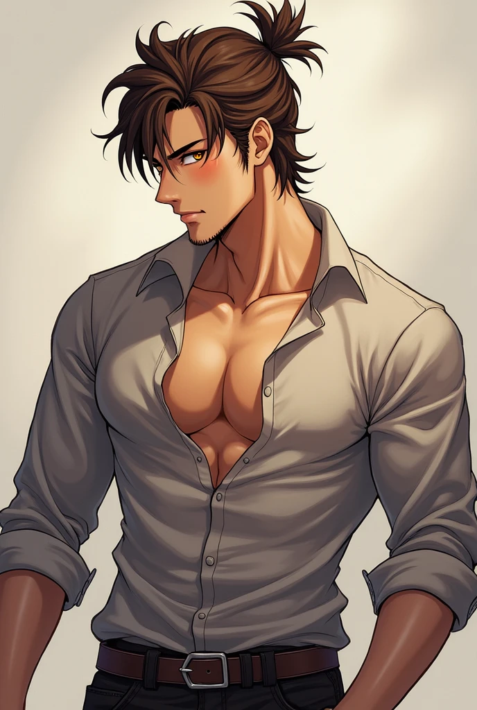 ((work of art, best qualityer)), ung boy, (mature man:1.4), 130 mmf1.4 lenses, 1 yoboy, standing alone, pointy ears, heart-shaped pupils, From above, demon boy, big pectorals, saturados, colorfully, multicolored hair, silver hair, hair blue, multi colored eyes (((1boy))), ((toned)), male focus, Masterpiece artwork, high qualiy, (Masterpiece artwork:1.2), (best qualityer:1.2), shining skin, realisitic, ornate, intricate, ((blackquality hair)), (short hair), blue colored eyes,bangss, hair between the eyes, chic, looking_at_viewer, holding_fan, red_eyeliner, FH, crazy eyes, gazing at viewer, constricted pupils, dynamic pose, (shadows cast over the face:1.3), dark bedroom, shadow room